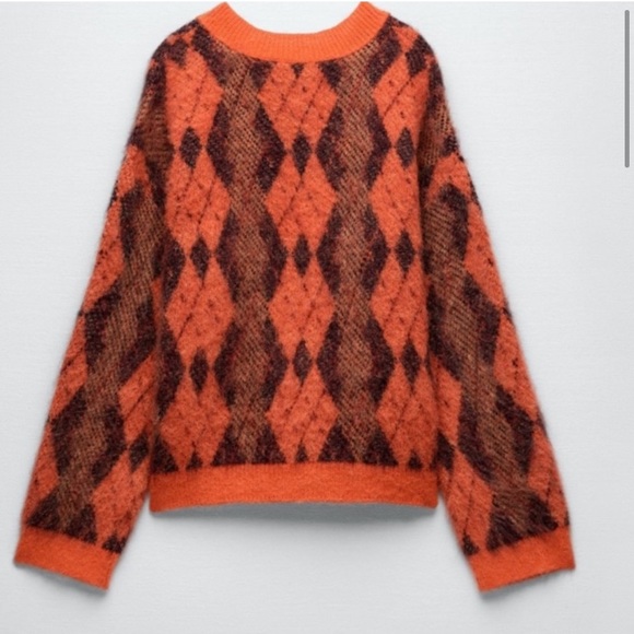M 🔖 ZARA Wool Alpaca Blended Argyle Sweater V-neck - Picture 5 of 12